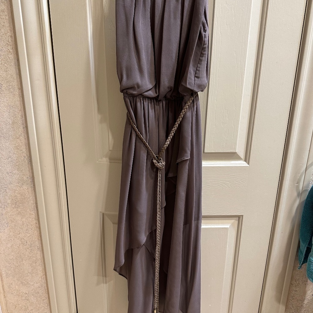 Women’s high low dress with faux leather accents